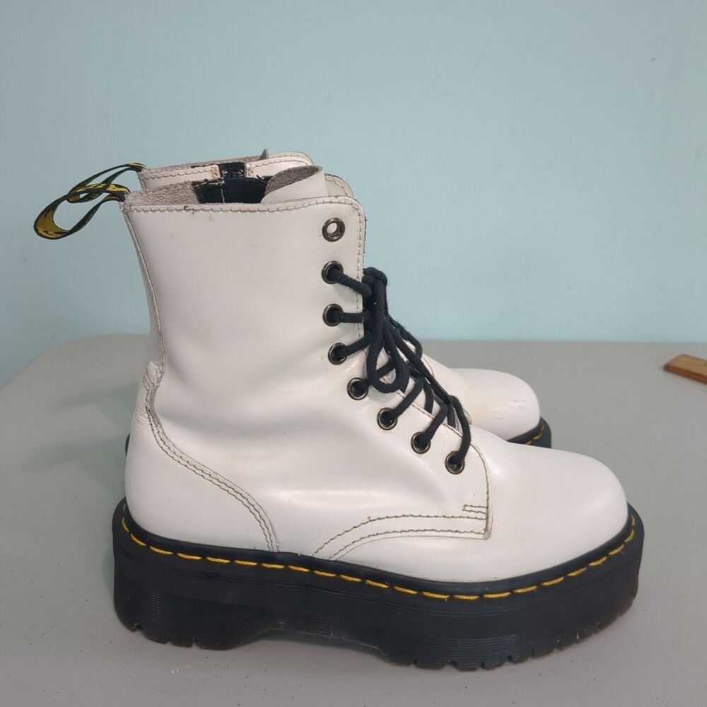Dr Martens Jadon Platform White Leather Combat Boots Side DrZip Womens Size US 7